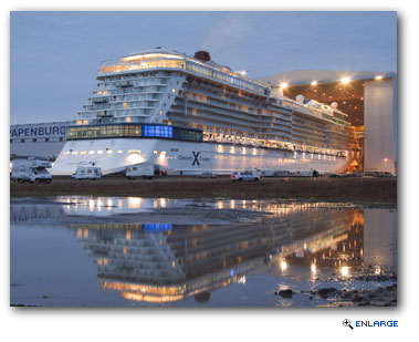 The third in Celebrity Cruises' stylish, $3.7-billion Solstice Class fleet, Celebrity Eclipse showed off her sleek profile Sunday.