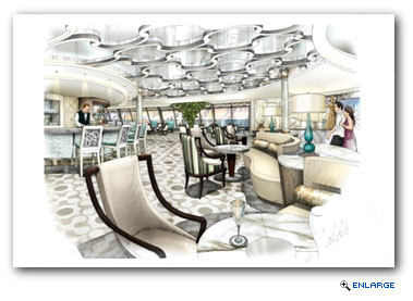 Palm Court - KNA is also revamping the ship's signature panoramic lounge for high tea, dancing, cocktail parties, and casual drinks with a view. 