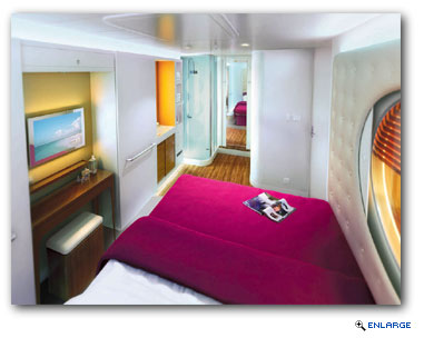 The 59 Studios on each ship are specifically designed and priced for the solo traveler with an innovative bathroom design that includes a separate sink and shower to provide more personal space.