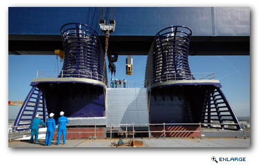 Norwegian Cruise Line announced that the construction of its largest and most innovative Freestyle Cruising ship, Norwegian Epic, reached another milestone yesterday with the fitting of its two huge funnels at STX Europe in Saint-Nazaire, France.