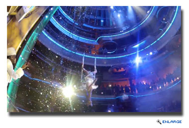 The five-story Centrum features a new high-flying entertainment experience where aerialists glide through the vertical space of the atrium