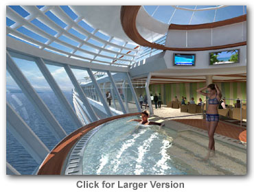 Freedom of the Seas cantilevered hot tubs
